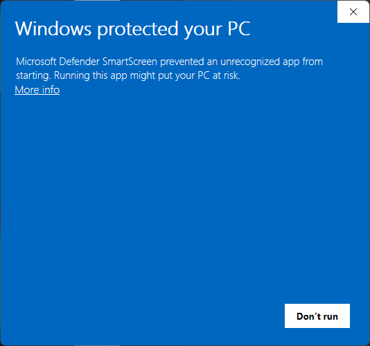 Windows protected your PC — More info